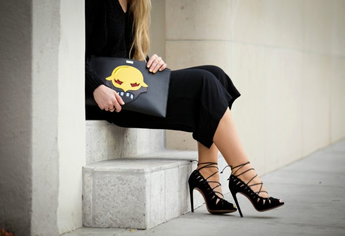 SUPERSTELLAHEROES LARGE ZIPPED CLUTCH,SUPERSTELLAHEROES,ALAIA SANDALS,ALAIA LACE-UP SANDALS,SUPERSTELLAHEROES CLUTCH,HOW TO WEAR CULOTTES,STELLA MCCARTNEY STREET STYLE,ALL BLACK OUTFIT,SUPER STELLA HEROES CLUTCH,SUPERSTELLAHEROES STELLA MCCARTNEY,STELLA SUPER HEROES BAG,OSCAR DE LA RENTA TULIP EARRINGS