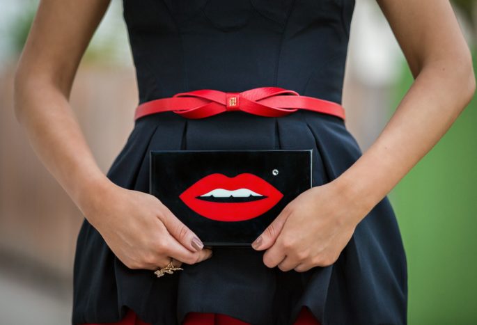 Carolina Herrera Belt,Cameo Bustier with skirt outfit,Black and red outfit,Wolford leonie socks,Pumps with socks,Asos Red scuba skirt,Charlotte Olympia Lips Clutch,Red and polka dot,wolford polka dot,Charlotte Olympia kiss clutch,Bustier,Christiane Louboutin Pigalle,Pumps with socks