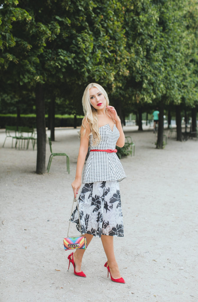 Valentino rainbow,Valentino 1973 Rainbow Bag,Nanette Lepore Escapade Midi Floral-Print Skirt,Nanette Lepore Escapade Skirt,Aquazurra Forever Marilyn Tassel pumps,Summer photoshoot in Paris,What to wear for holidays 2015,Holidays 2015 outfit,Place de la Concorde fashion shoot,Paris Place de la Concord,Place de la Concorde,Christmas 2015 Outfit idea,corset with skirt,Valentino Bag Paris Street Style,Finders Keepers Strapless Top,How to wear corset for holidays,How to wear Corset 