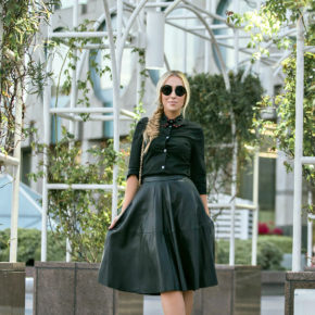 Vivetta hands Collar shirt,Black outfit,Vivetta shirt,black leather skirt outfit,brian atwood donald robertson pumps,Vivetta hands shirt,brian atwood donald robertson shoes,Chanel jumbo,brian atwood donald robertson,twilight,vita fede rings,the row 8 sunglasses, faux leather skirt