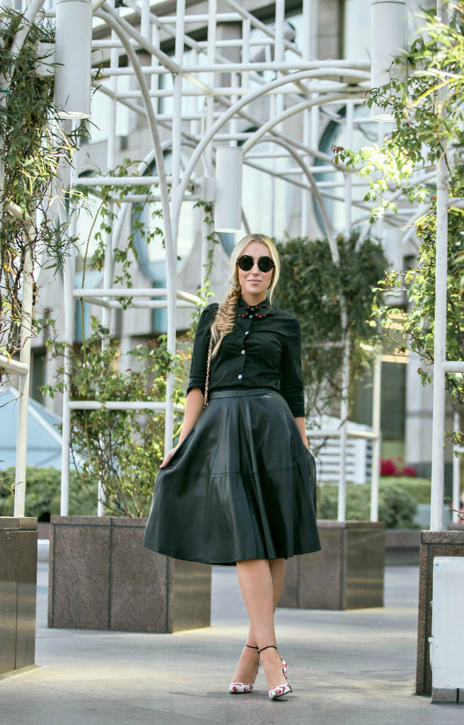 Vivetta hands Collar shirt,Black outfit,Vivetta shirt,black leather skirt outfit,brian atwood donald robertson pumps,Vivetta hands shirt,brian atwood donald robertson shoes,Chanel jumbo,brian atwood donald robertson,twilight,vita fede rings,the row 8 sunglasses, faux leather skirt 