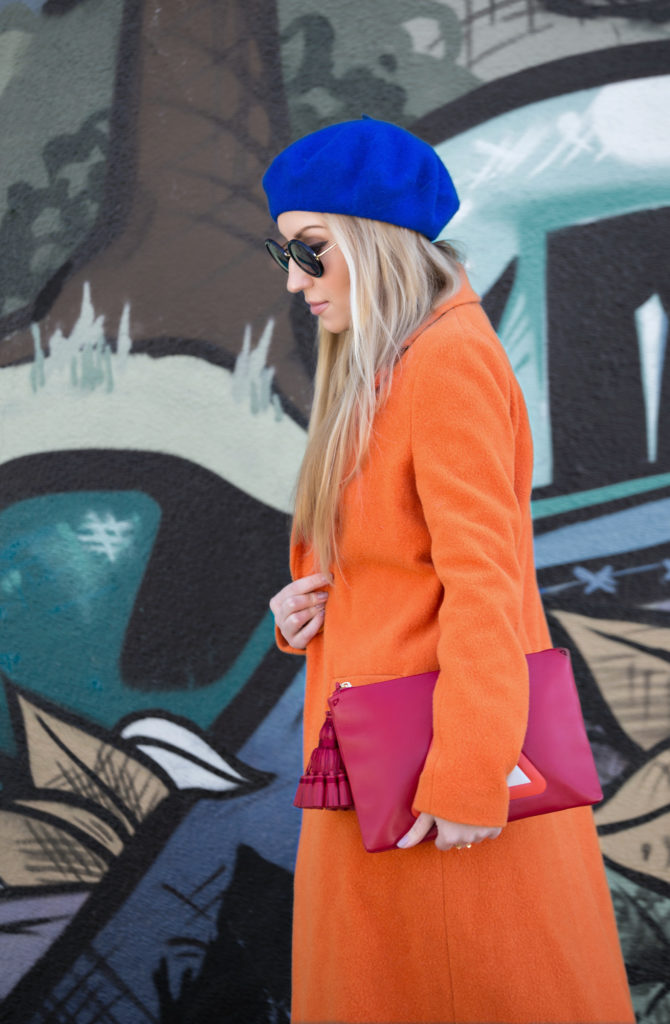anya hindmarch men at work,LA street style,joshua sanders bow slip on sneakers,Pinko coat,Spring color-blocking idea,joshua sanders bow slip on outfit,row 8 round sunglasses,beret outfit,joshua sanders bow slip on,Anya Hindmarch clutch,anya hindmarch men at work clutch,Anya Hindmarch tassel bag,Pink wool coat,Put a Bow on It