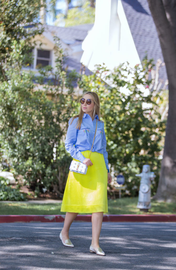 nicholas kirkwood beya loafer,Pastel spring outfit,Yellow skirt outfit,Asos shirt,asos western shirt,hermes collier de chien cuff,Saint Laurent prairie bag,Saint laurent floral bag,Saint Laurent bag,How to style yellow skirt,Saint laurent spring outfit,festival ready