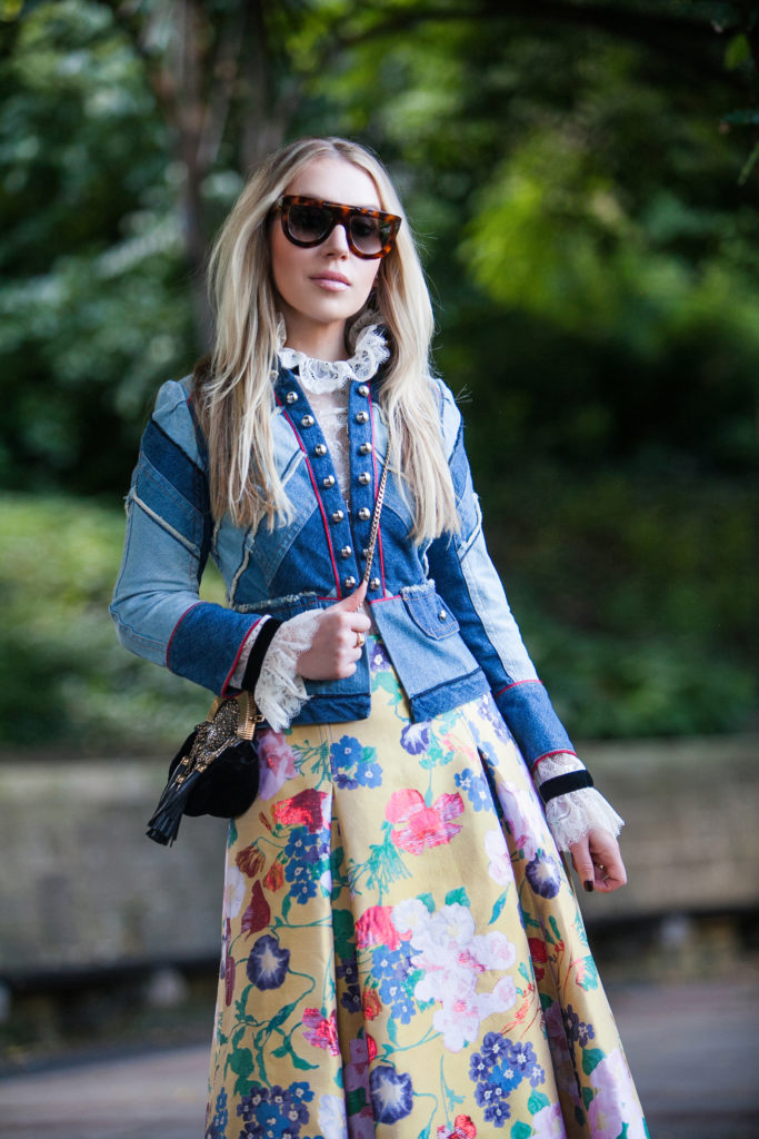 Floral skirt denim jacket hotsell