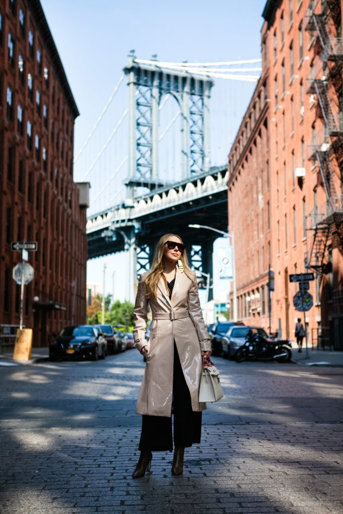 brooklyn dumbo,brooklyn dumbo fashion photo shoot,brooklyn dumbo fashion shoot,Calvin Klein Women's Natural Patent Leather Belted Trench Coat,Calvin Klein Women's Natural Patent Leather Trench Coat,Calvin Klein Trench Coat,Calvin Klein Patent Leather Belted Trench Coat,Calvin Klein Patent Leather Trench Coat,celine shadow sunglasses,celine statement earrings,how to wear vinyl trench,dior metallic heel boots,how to wear hermes kelly bag with twilly,how to wear patent trench,patent leather trench,celine brass earrings