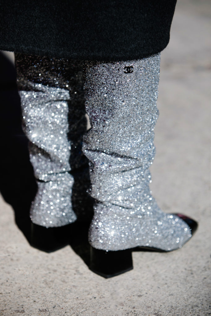 sparkly glitter boots by Chanel,how to wear glitter shoes,Museum of Ice Cream LA,Chanel sequin boots,chanel bag with boots,Chanel statement boots,chanel sparkly boots,Dior beret look,Dior leather beret,dior logo beret,chanel shiny boots,chanel logo boots,Sparkly Chanel boots
