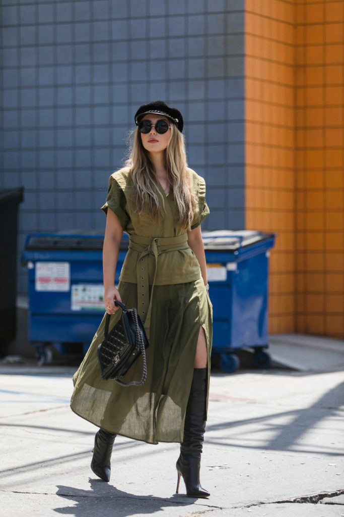 Eugenia Kim Marina cap hat,how to style gianvitto rossi otk boots for fall,Eugenia Kim Marina Hat,How to wear dress and boots for fall 2018,GIANVITO ROSSI leather over-the-knee boots,Sea Kinney Double-Belted Combo Cotton-Linen Midi Dress,Sea Ny belted dress,eugenia kim marina cap,GIANVITO ROSSI leather boots,GIANVITO ROSSI over-the-knee boots,Chanel boy bag with boots,Sea NY khaki belted dress,Sea NY green dress,Sea Kinney Cotton-Linen Midi Dress,How to wear khaki green for fall 2018,Gianvitto rossi boots and chanel boy bag