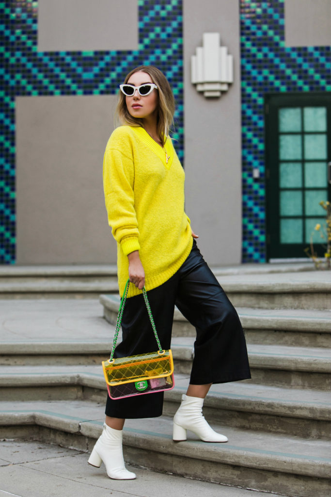 tibi yellow sweater,ways to wear neon,Saint Laurent Lily Cat Eye Sunglasses,chanel pvc transparent bag,how to wear neon sweater,leather culottes,dior patent leather boots,saint laurent cat eye sunglasses,Tibi Airy Alpaca Pullover Sweater,Tibi Alpaca Blend Sweater,Tibi Airy Alpaca Blend Sweater,chanel pvc bag,chanel neon pvc bag,celine necklace,neon 2019, fluorescent 
