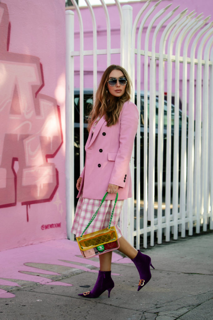 Balenciaga BB Pointy Toe Bootie,chanel plastic neon pvc bag,Balenciaga BB Pointy Toe Booties,Panel Dress NICHOLAS,how to style pink blazer,chanel pvc bag,Smocked Panel Dress NICHOLAS,zara pink blazer,balenciaga bb boots,chanel splash pvc neon bag,chloe Romie aviator sunglasses,For the Love of Pink
